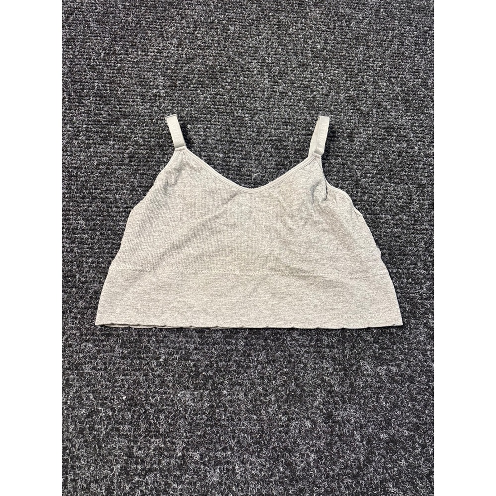 Laura Ashley Heather Gray Seamless Ribbed Bralette Adjustable Straps Crop Top